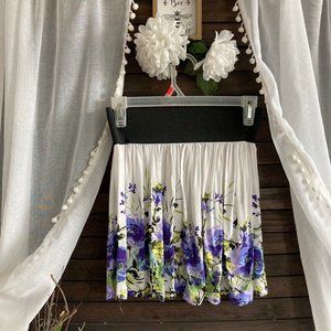 Retro White and Purple Floral Skirt